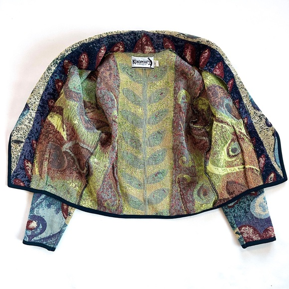 VTG KOKOPELLI WOVEN TAPESTRY ABSTRACT CROPPED BOXY BOLERO JACKET BLAZER SzM - Picture 4 of 12